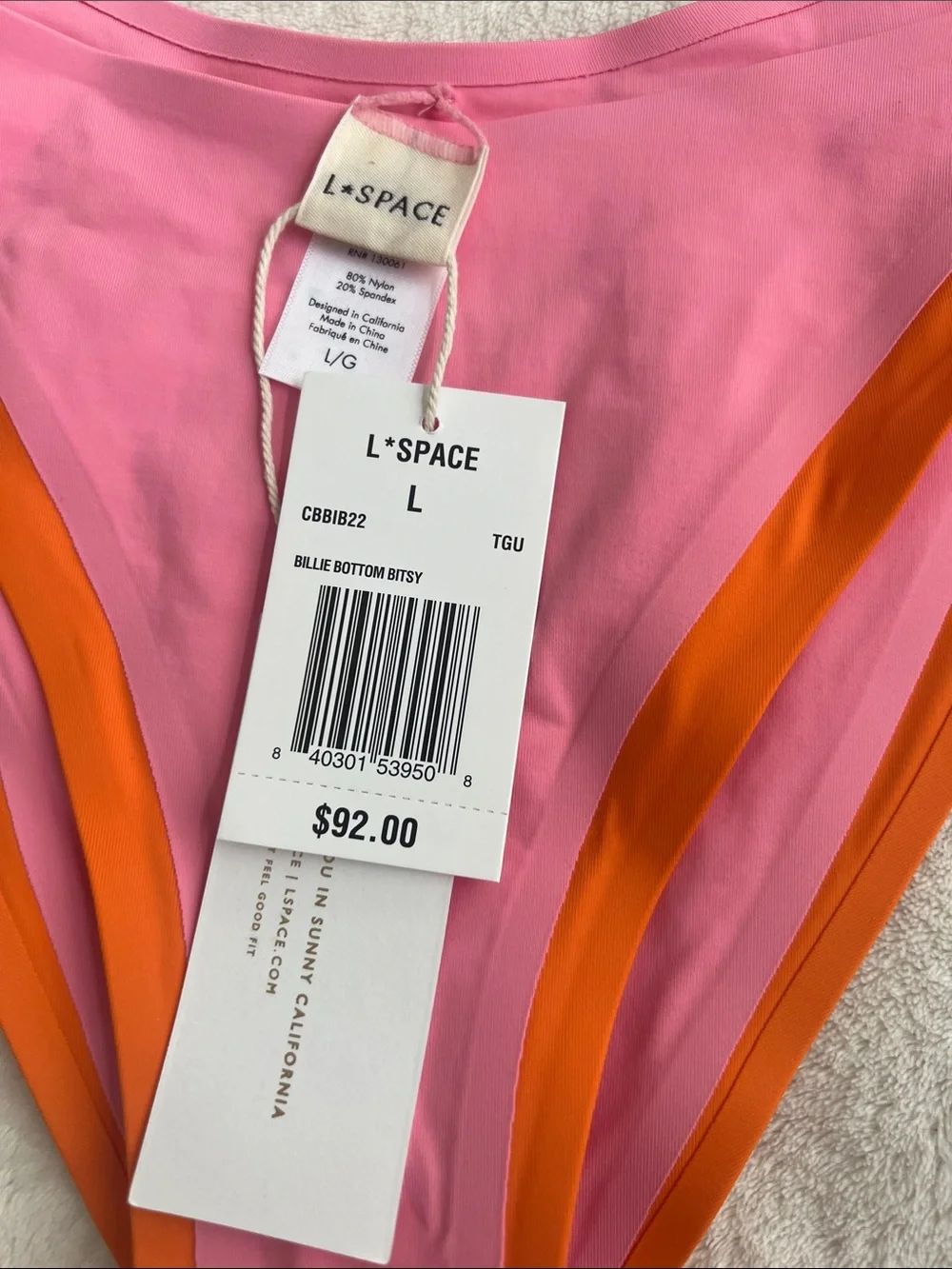 NWT | l*space Pink with Orange Trim Two-Piece Bikini, Size L
